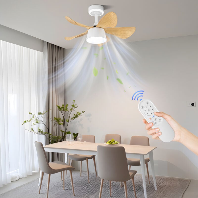 Sifree - Ventilateur de plafond réversible, Ventilateur de plafond réversible avec lumière 3 color dimming, Ventilateur de plafond en bois silencieux