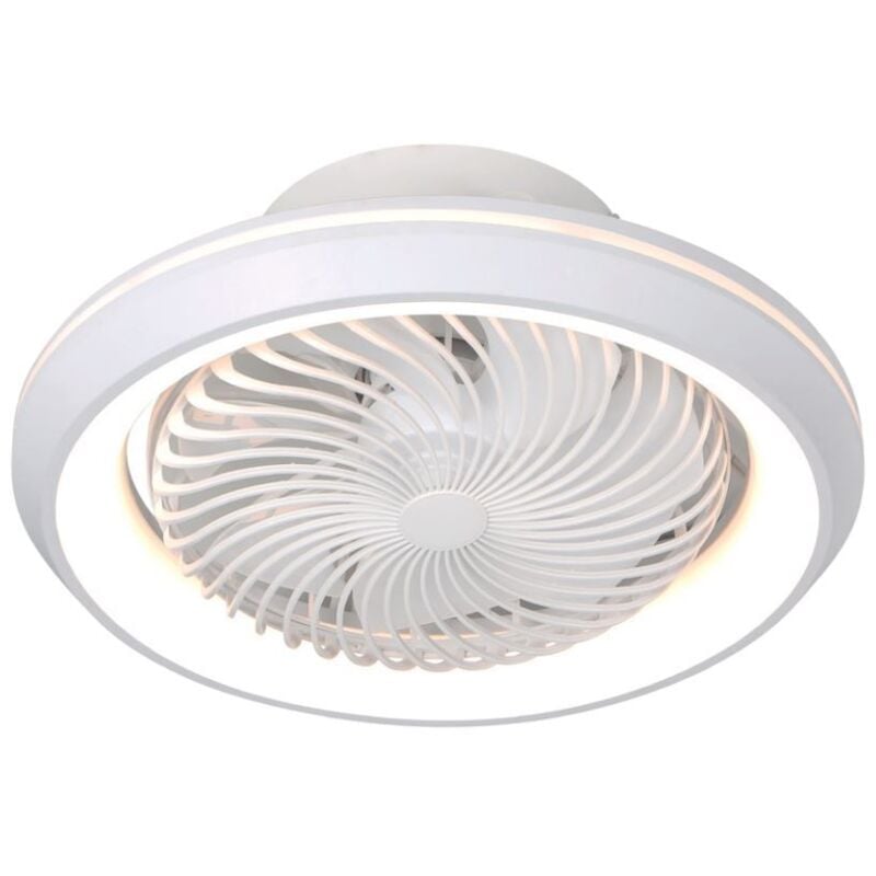Ventilateur de plafond rotatif Bhoor DC avec lumière CCT réglable et commande Ø50 Blanc
