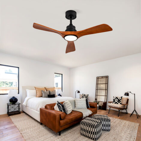 Ventilateur de plafond silencieux 107 cm avec lumière LED, télécommande et commande murale, 6 vitesses, noir