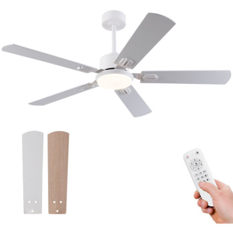 Ventilateur de plafond silencieux 132 cm, avec lumière LED, télécommande, 6 vitesses, blanc