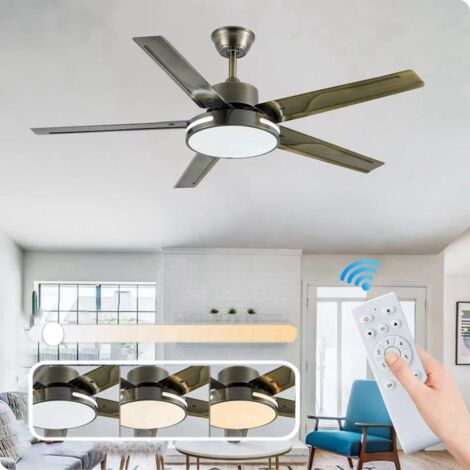 Ventilateur de plafond silencieux à 5 pales, 52 pouces, avec lumière LED, six vitesses de ventilation, réversible, éclairage et ventilateur intégrés.