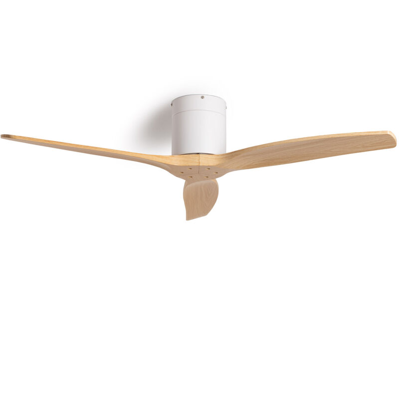 Techbrey - Ventilateur de Plafond Silencieux Angistri Blanc 132cm Motor dc Bois clair Télécommande Sans lumière Oui