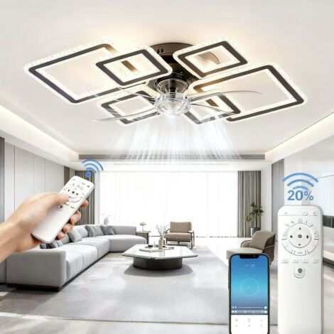 Ventilateur de plafond silencieux avec lumière et télécommande, variateur de fréquence par application, ventilateur de plafond pour salon et chambre