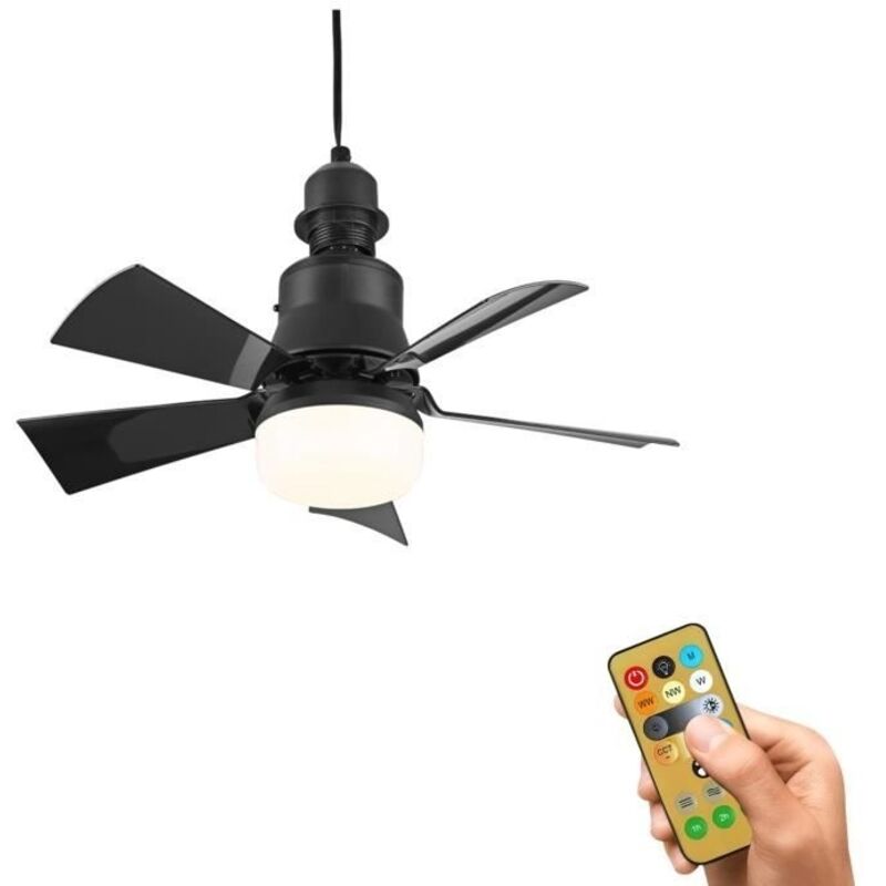 Ventilateur de plafond silencieux, avec lumières et télécommande, Réglable à 3 niveaux, noir