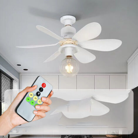 Ventilateur de plafond silencieux de 52 cm avec télécommande, trois vitesses de vent, pour cuisine, chambre, salon, blanc (sans source lumineuse)