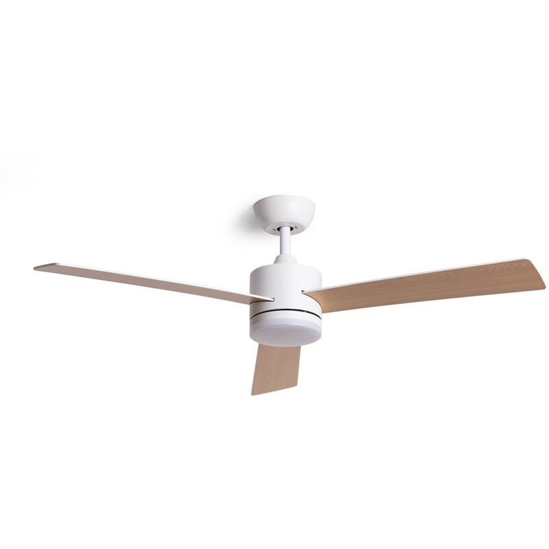 Ventilateur de Plafond Silencieux Fleves 132cm Motor dc Bois clair Contrôleur mural + télécommande Avec lumière Non Blanc