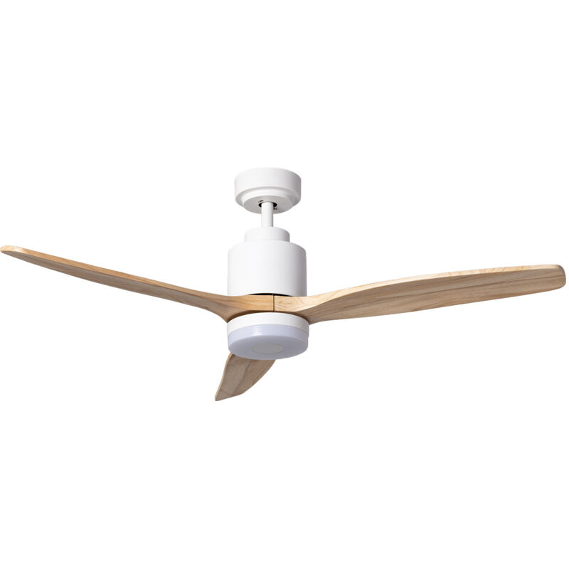 Ventilateur de Plafond Silencieux Mersin Bois & Blanc 132 cm Moteur dc Télécommande Avec lumière