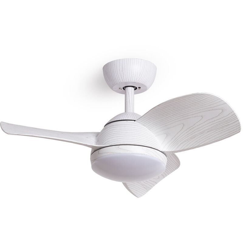 Ventilateur de Plafond Silencieux Poros 35W 76cm Moteur dc Bois blanc Télécommande Avec lumière Non Bois blanc