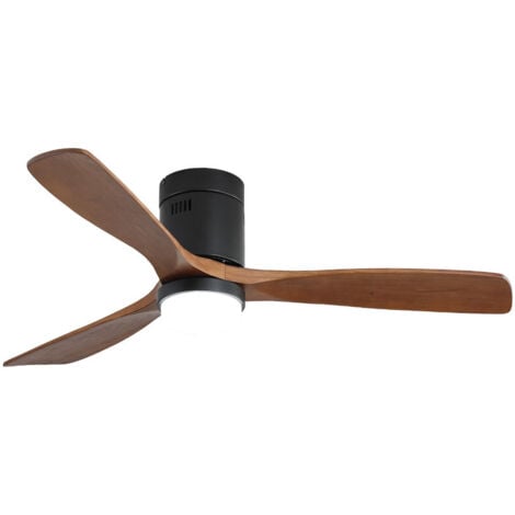 Ventilateur de plafond Sofucor avec éclairage - 3 pales en bois - Moteur CC - Télécommande - 132 cm - Noyer noir