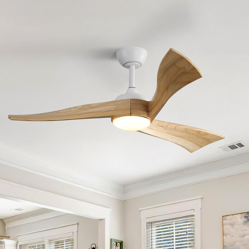 Ventilateur de plafond Sofucor avec éclairage LED, télécommande, alimentation DC, 132 cm, minuterie, bois massif-blanc