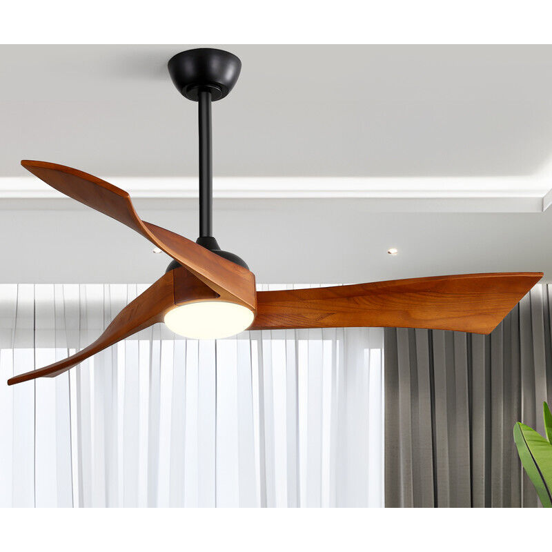 Ventilateur de plafond Sofucor avec éclairage LED, télécommande, alimentation DC, 132 cm, minuterie, bois massif-noir