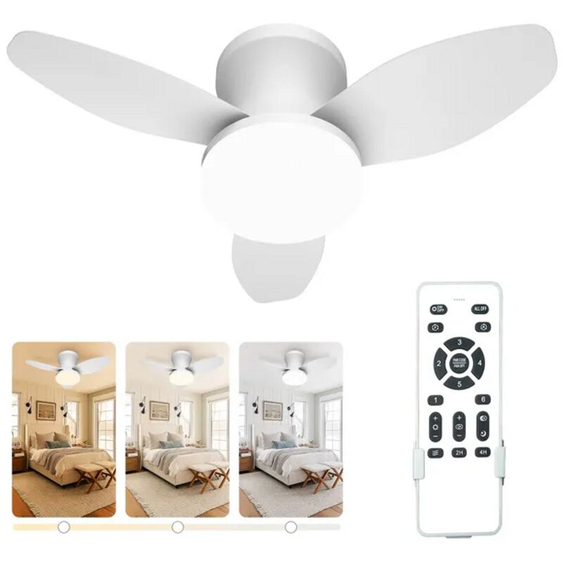Ventilateur de Plafond - TANBABY - 60CM - Dimmable - 6 Vitesses - Silencieux avec Télécommande