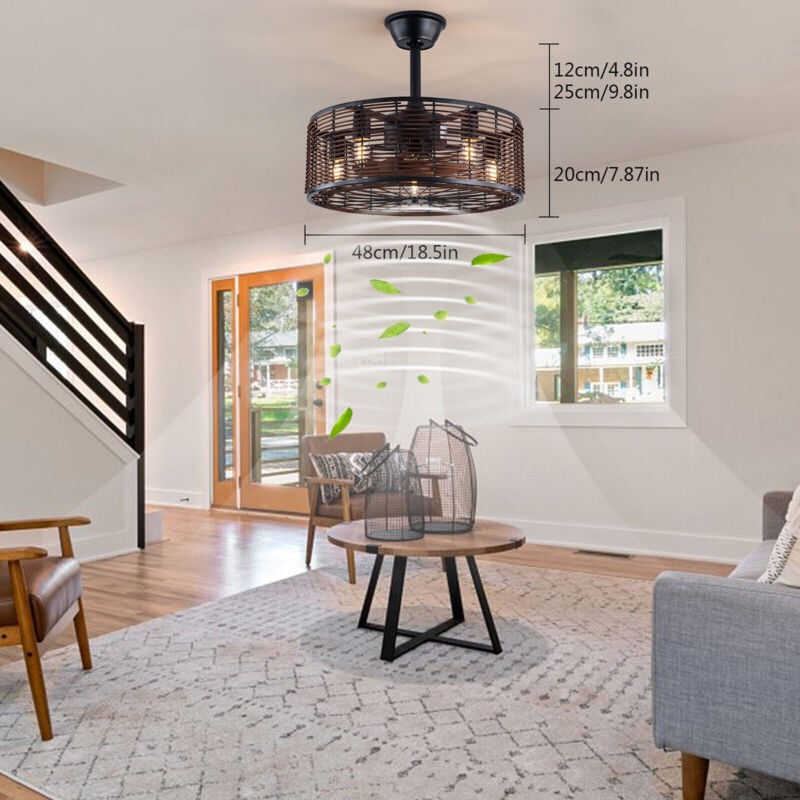 Gojoy - Ventilateur de Plafond ,Ventilateur de Plafond Vintage avec Télécommande et Abat-Jour Cage,3 Vitesses,pour Chambre,Salon,Cuisine