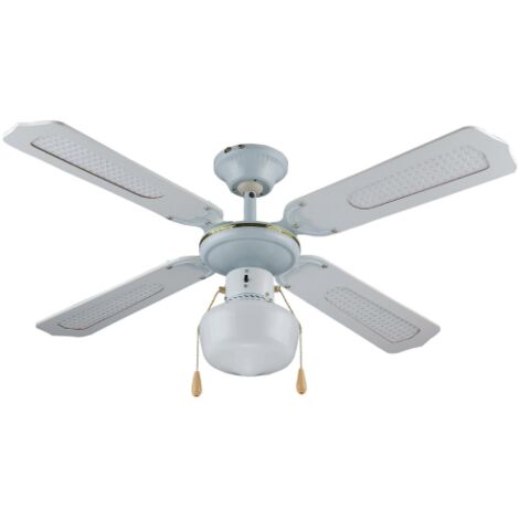Ventilateur de plafond Vinco 70912 avec e'clairage, douille E27, finition bois blanc, puissance 55 W, 42x19x21,5 cm