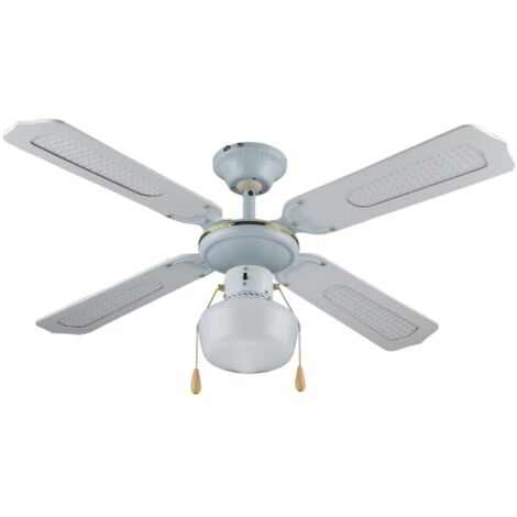 Ventilateur de plafond Vinco 70912 avec e'clairage, douille E27, finition bois blanc, puissance 55 W, 42x19x21,5 cm