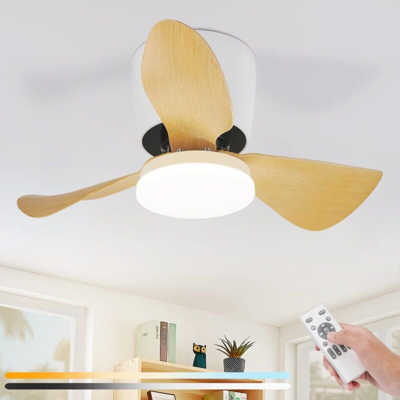 ZMH - Ventilateur de plafond avec éclairage et télécommande - Plafonnier led 23 w à intensité variable avec ventilateur silencieux 70 cm avec lumière
