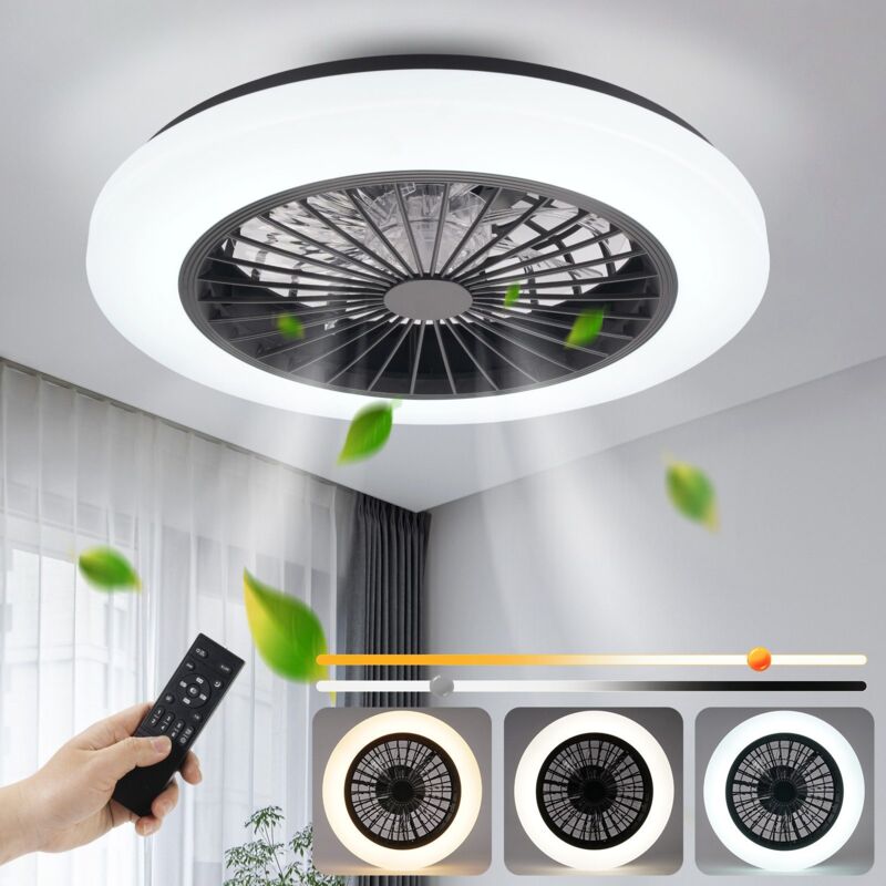 ZMH - Ventilateur de plafond avec éclairage silencieux - Plafonnier led avec télécommande 40 w, variateur 6 vitesses, lampe de salon moderne avec