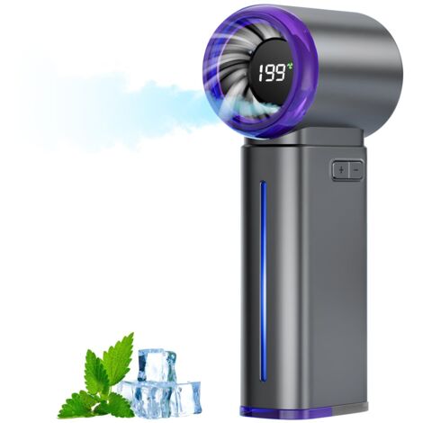 Ventilateur de Poche Turbo Portable avec 199 Niveaux & Fonction nano-pulvérisation, Batterie 3500mAh - Ventilateur haute vitesse compact pour extérieur/voyage/bureau - Coffret cadeau gris