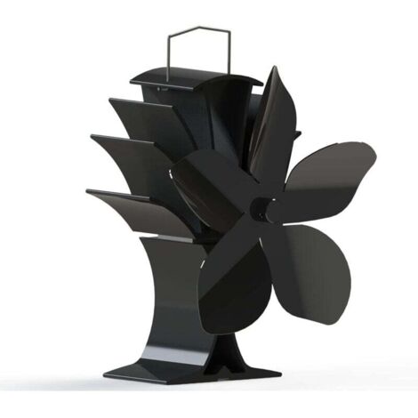 Ventilateur de poêle à 5 pales avec fonction de chauffage et d'économie de combustible – De table – Noir – Accessoires pour cheminées et poêles