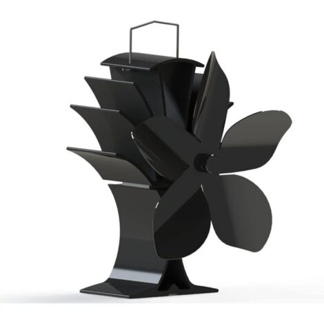 Ventilateur de poêle à 5 pales avec fonction de chauffage et d'économie de combustible – De table – Noir – Accessoires pour cheminées et poêles