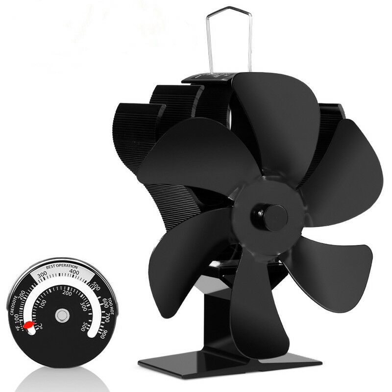 Ventilateur de poêle à 6 lames noir, Ventilateur de cheminée pour poêle à bois à bûches, pour la maison, silencieux, à économie de carburant