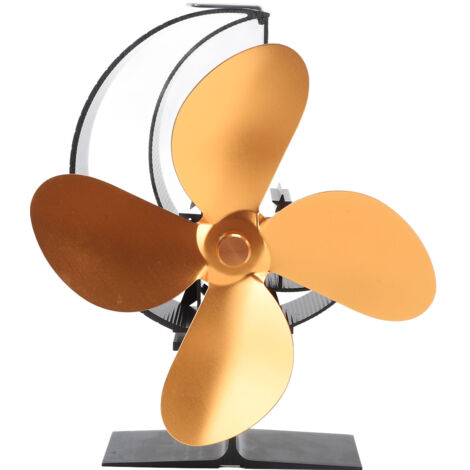 Ventilateur de Poêle à Bois 4 Pales, Alimenté par la Chaleur, Design Lune et Étoiles, pour Intérieur et Camping, Doré