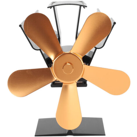 Ventilateur de poêle à bois, 5 pales, alimenté par la chaleur, pour brûler des granulés, des bûches, vertical, rectangulaire, doré