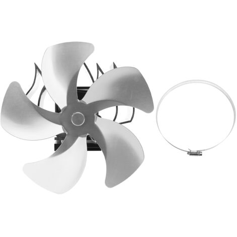 Ventilateur de Poêle à Bois 5 Pales Aluminium, Silencieux et Écologique, pour Cheminée et Poêle à Kérosène, Argenté