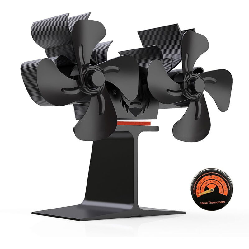 Ventilateur de poêle à bois à double moteur Ventilateurs de cheminée à 8 pales Ventilateur de cheminée non électrique
