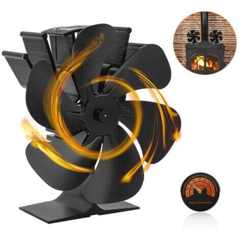 Ventilateur De Poêle À Bois Double Tête 6 Pales, Mini Ventilateur De Cheminée, Ventilateur De Four Pour Chauffage À Bois
