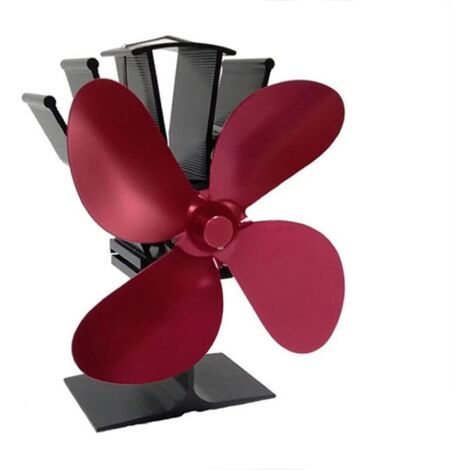 Ventilateur de poêle à bois Hot Blast à 4 pales, chauffage écoénergétique et respectueux de l'environnement (rouge)