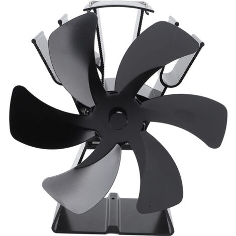 Ventilateur de poêle à chaleur à 6 pales en alliage d'aluminium, commande manuelle, cheminée de bureau pour poêles à bois, brûleurs à bûches à granulés, noir