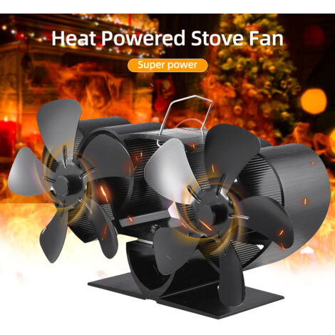 Ventilateur de poêle à double moteur, 10 pales, cheminée alimentée par la chaleur, fonctionnement silencieux, Non électrique, pour poêle à bois/à granulés/à bûches, noir