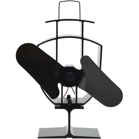 Ventilateur de Poêle Alimenté par Chaleur 2 Pales Ventilateur de Poêle à Bois avec des Fils Ignifuges Cheminée Economique Maison Noir