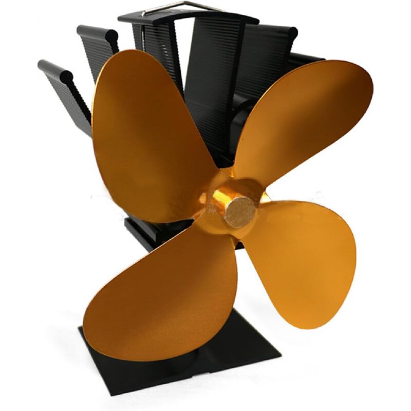 Ventilateur de poêle à bois, ventilateur de cheminée avec thermomètre magnétique pour poêle à bois, 4 pales alimentées par la chaleur, compatible