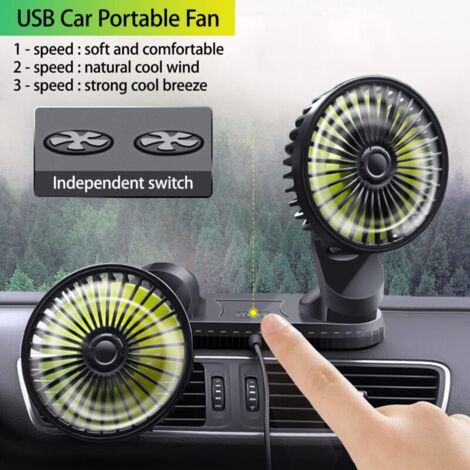 Ventilateur de refroidissement de voiture, ventilateur de refroidissement à double tête réglable à 360 ° pour voiture/SUV/RV/camion/bateau (sans lumière colorée)