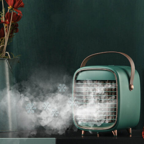 Ventilateur de refroidissement pour climatiseur, refroidisseur par évaporation USB silencieux avec sangle de transport Portable pour la maison, le bureau et la voiture, vert