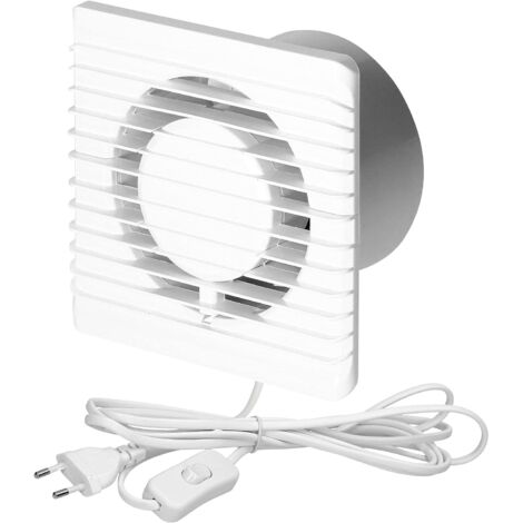 Ventilateur de salle de bain - 230 V - 100 mm - Silencieux - 15W - Avec interrupteur - Idéal pour salle de bain, cuisine, toilettes