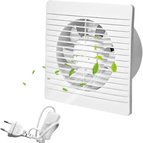 LAFOMUKEA Ventilateur de salle de bain, ventilateur d'extraction, ventilateur de salle de bain avec interrupteur à câble, ventilateur de toilette mural, fonctionnement silencieux, faible consommation d'énergie