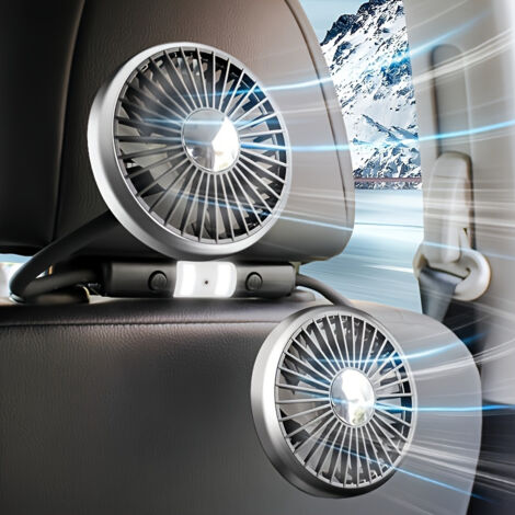 Ventilateur de siège arrière de voiture, 2 têtes indépendantes, rotatif à 360°, silencieux, alimenté par USB, pour berline, SUV, camionnette