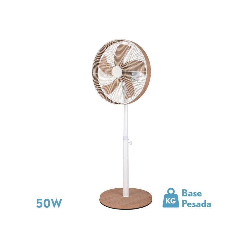 Fabrilamp - Ventilateur de pie alcañiz blanco/haya 3vel.50w.5aspas oscillant et rotatif regx45x37cm