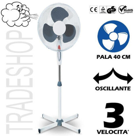 Ventilateur De Sol Oscillant 40cm Lame 3 Vitesses Base Croisée 45w Couleur
