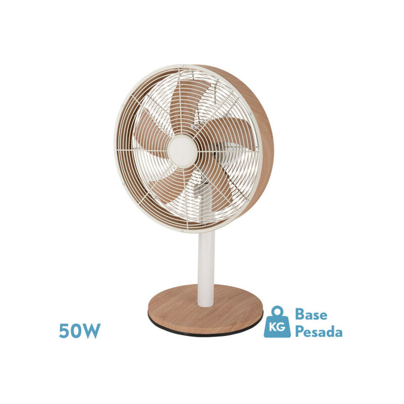Fabrilamp - Ventilateur de table alcañiz blanc/hêtre 3vel.45w 5 pales oscillantes et rotatives 59x35x28cm