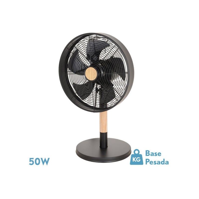 Fabrilamp - Ventilateur de table falcon noir/hêtre 3vel.45w 5 pales oscillantes et rotatives 59x35x28cm