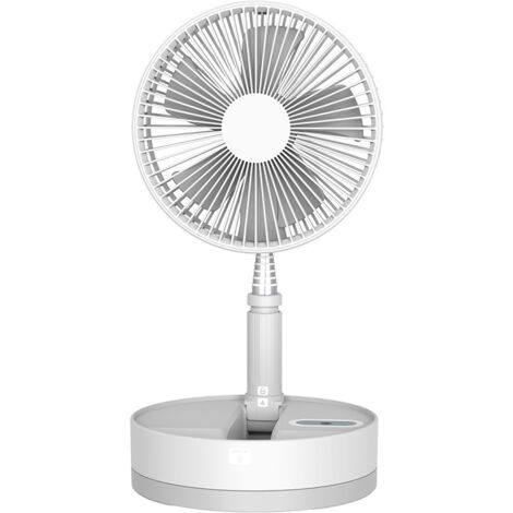 Ventilateur de table portable pliable et rétractable, USB 10 800 mAh, avec télécommande et veilleuse LED, blanc