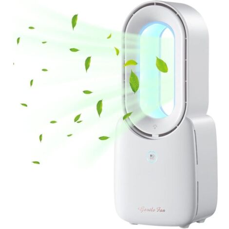 Ventilateur de table, portable, sans pales, 11,8 pouces, petit ventilateur personnel avec lumière LED tactile 5 couleurs, silencieux, pour la maison, le bureau et la chambre à coucher.