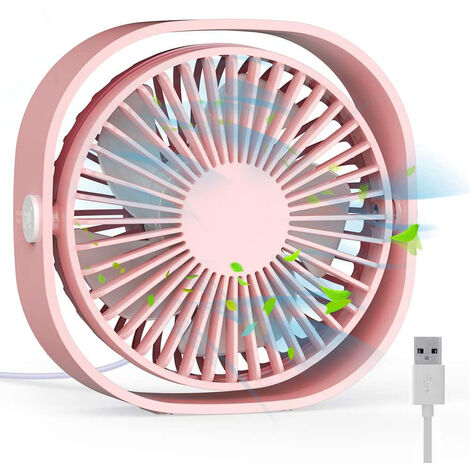 Ventilateur de table USB, 12,3 cm Mini ventilateur de bureau Utiliser avec un câble de 1,2 mètres, Portable et personnel pour la maison et le bureau Calme et puissant, Rose