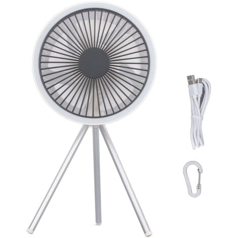 Ventilateur de tente rechargeable USB avec lumière, 3 vitesses, portable pour camping intérieur/extérieur - Blanc