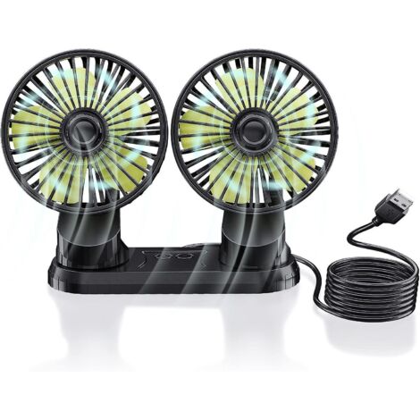 ventilateur De Voiture 12v Double Tte, Ventilateur De Vhicule Usb Portable, Rotation 360 Degrs, Ventilateur De Bureau Avec 3 Vitesses De Vent Fo