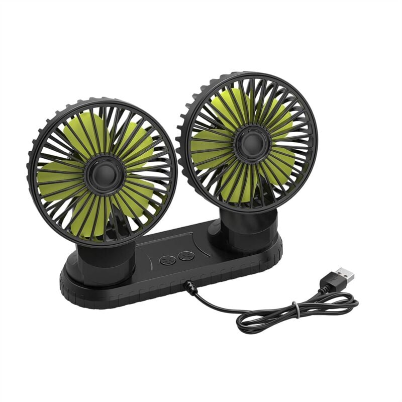 Fei Yu - Ventilateur de Voiture 5V à Double Tête, Ventilateur de Véhicule usb Portable, Rotation à 360 Degrés, Ventilateur de Bureau Avec 3 Vitesses